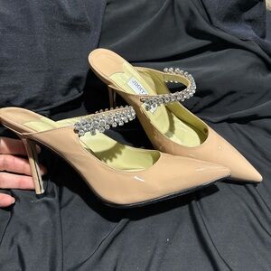 Jimmy Choo Bing 100 Patent Leather Nude Wedding Bride Embellished Heels Sz 9/40